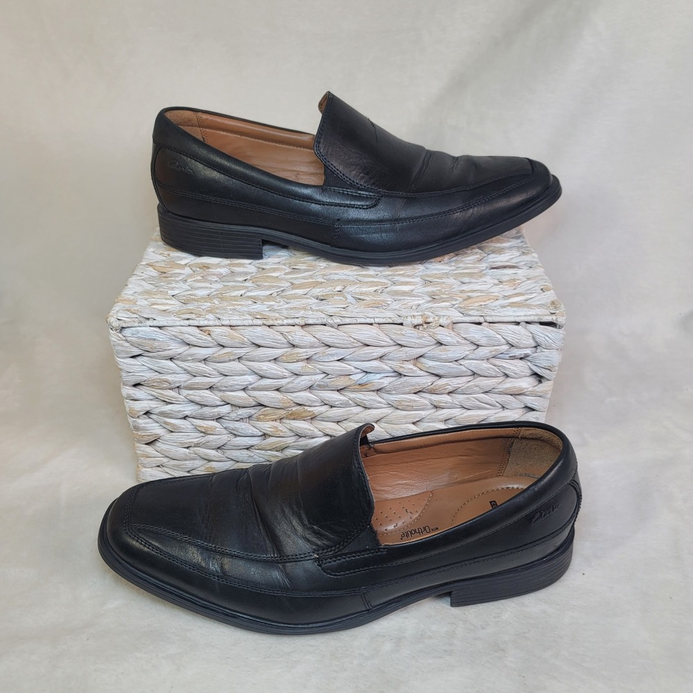 Clarks Black Slip On Loafers Dress Shoes Mens 10 W‎ Business Casual Going Out